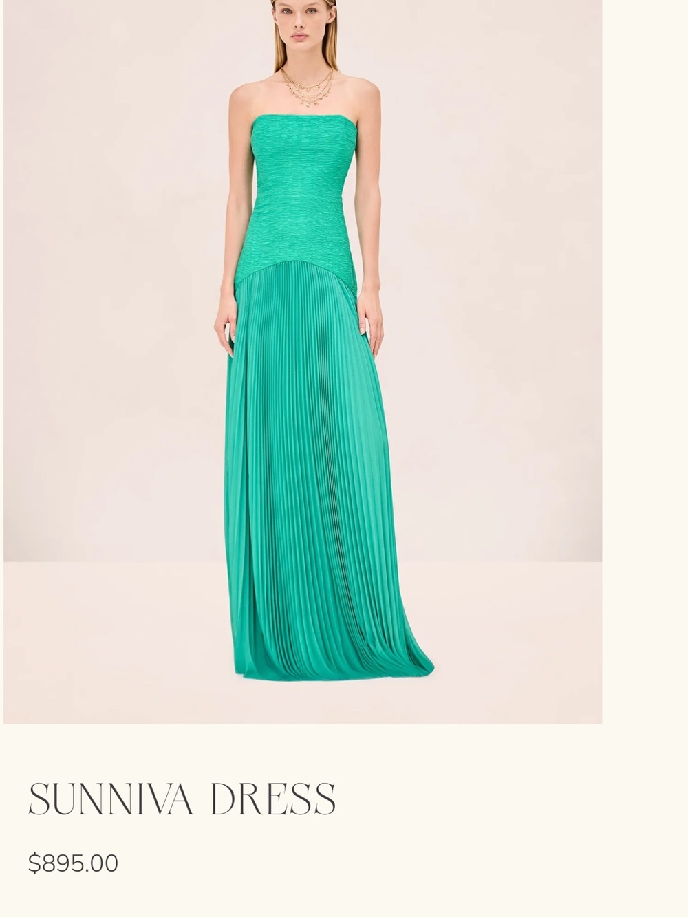 Alexis Sunniva Strapless Pleated Gown in Teal Green